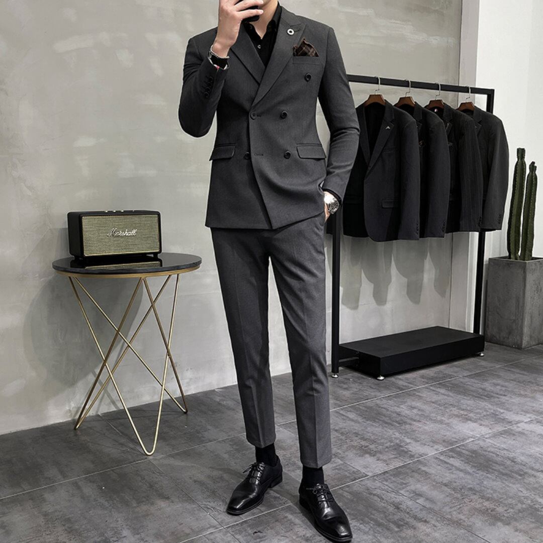 ダブルブレスト ビジネスカジュアルスーツ ツーピース 3カラー A1734