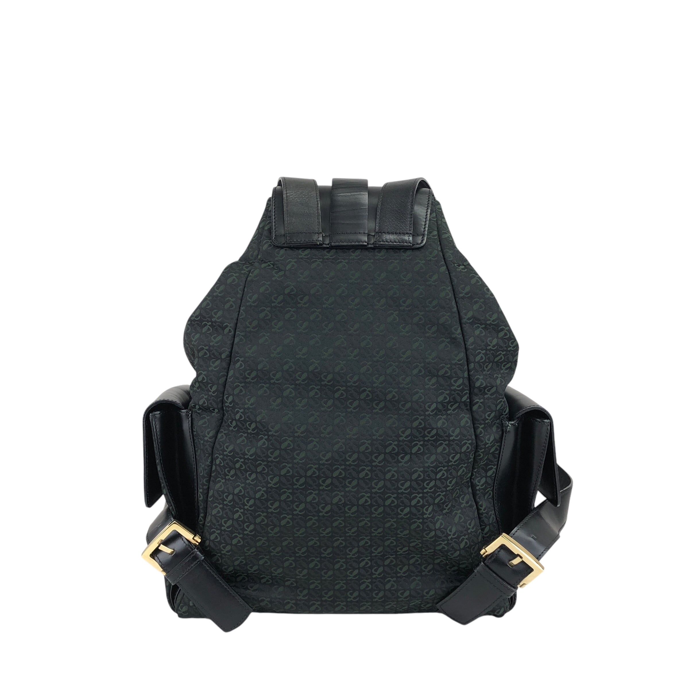 LOEWE ロエベ 総柄 バックパック グリーン ブラック ジャガード レザー