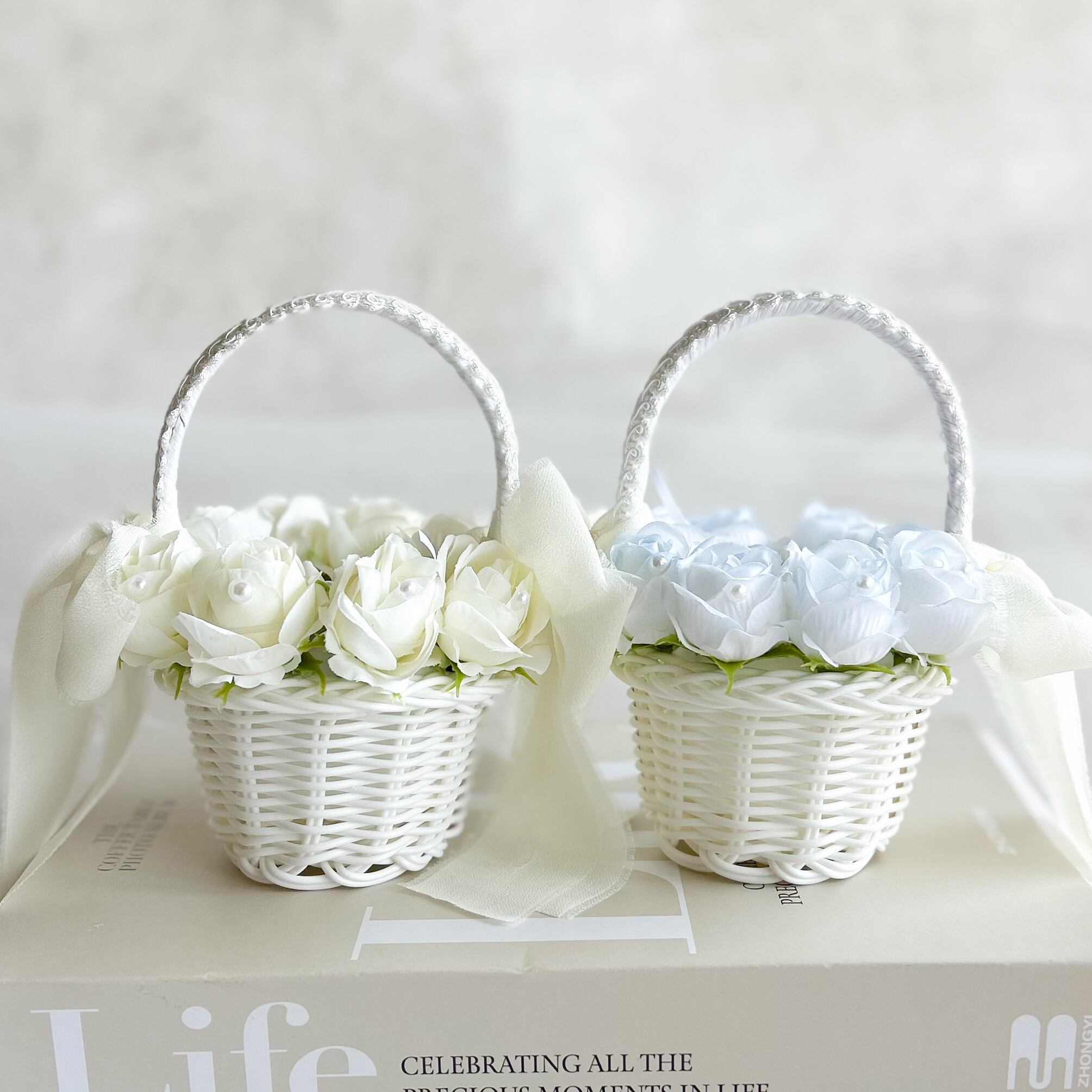 White blue rose ringpillowmini(2人用)