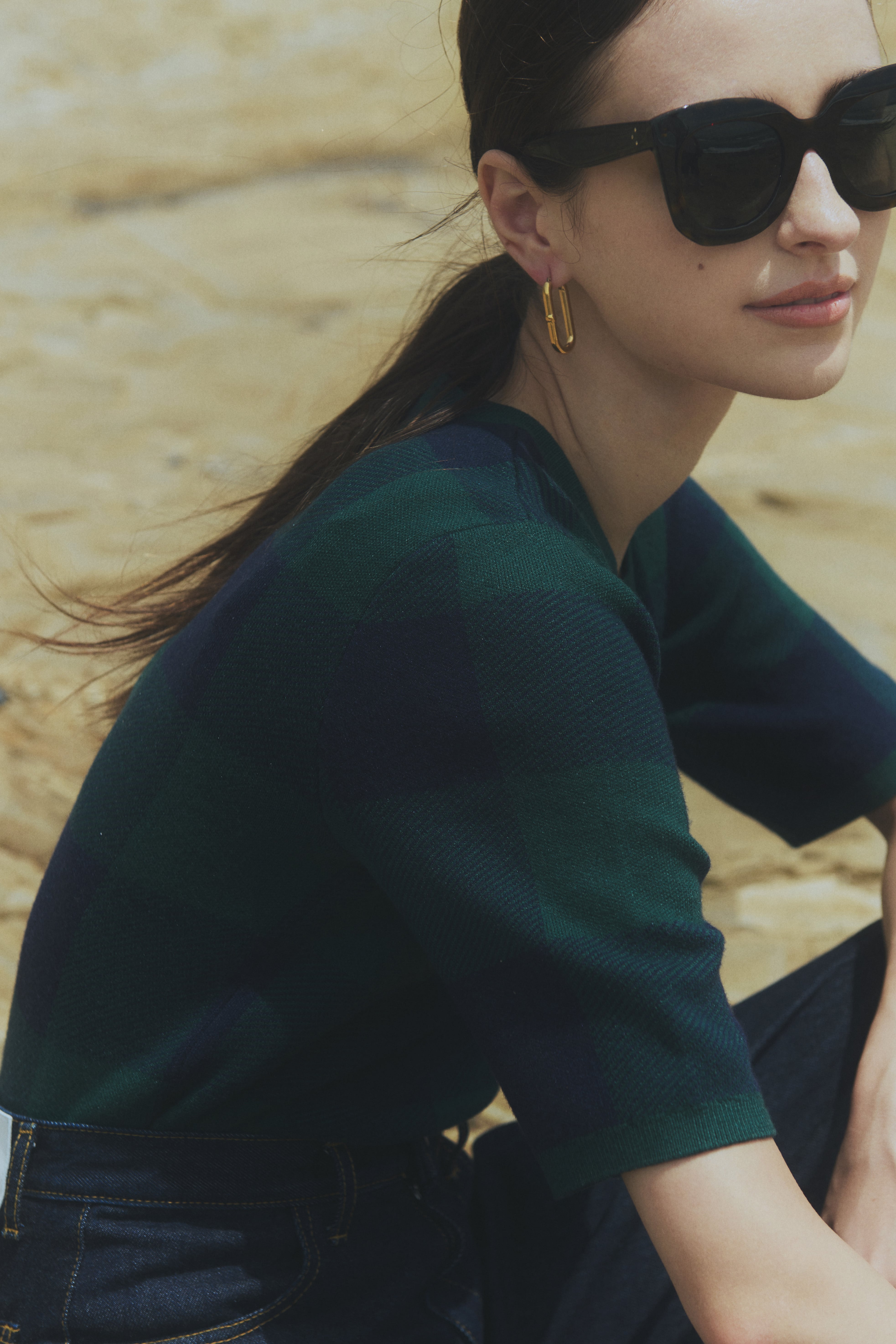 Block check knit ensemble | Bluelea