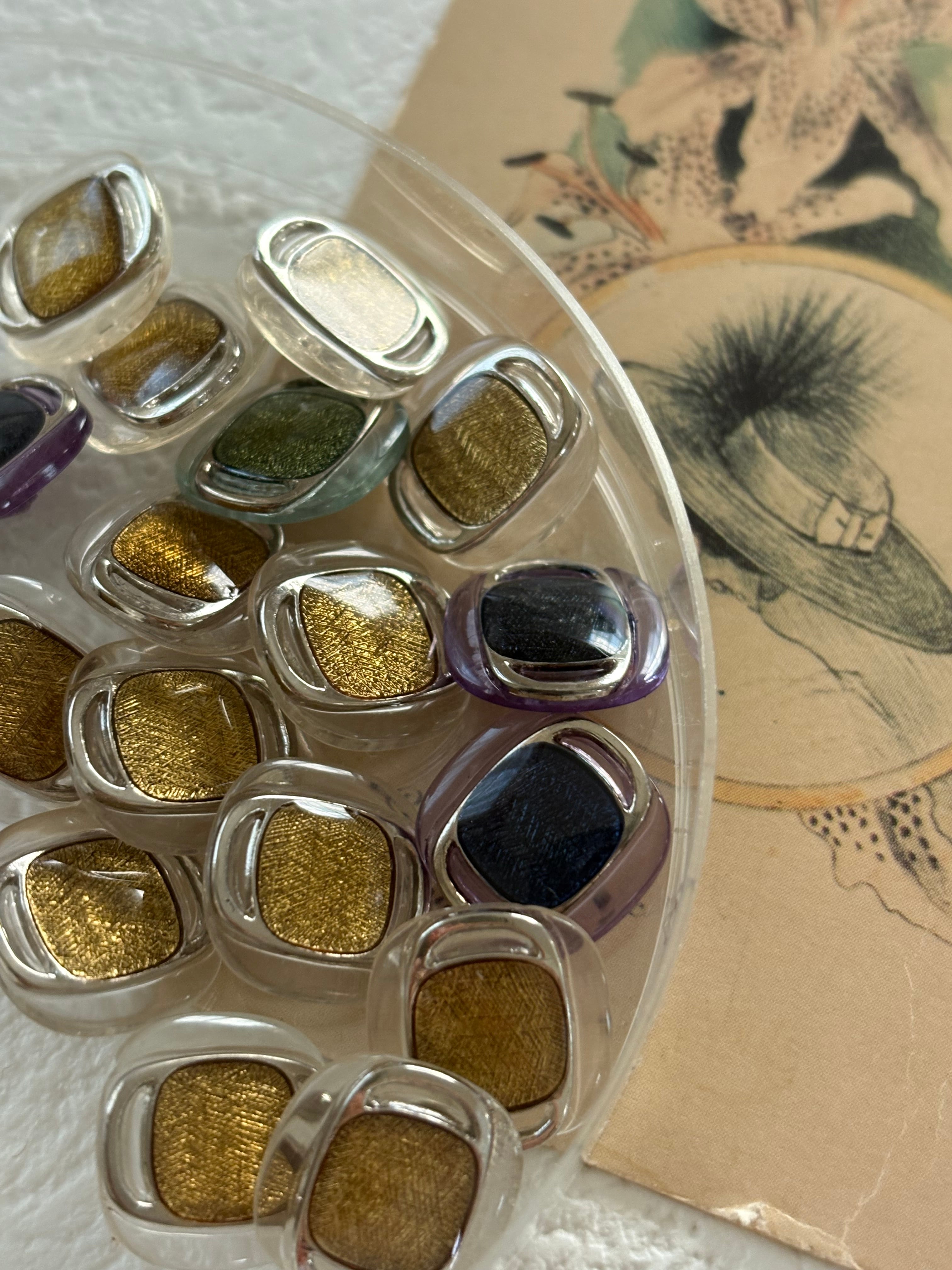 Japanese Vintage ボタン 13mm グリーン/カーキ/ネイビー アクセサリーパーツ 樹脂ボタン 装飾材 カルトナージュ