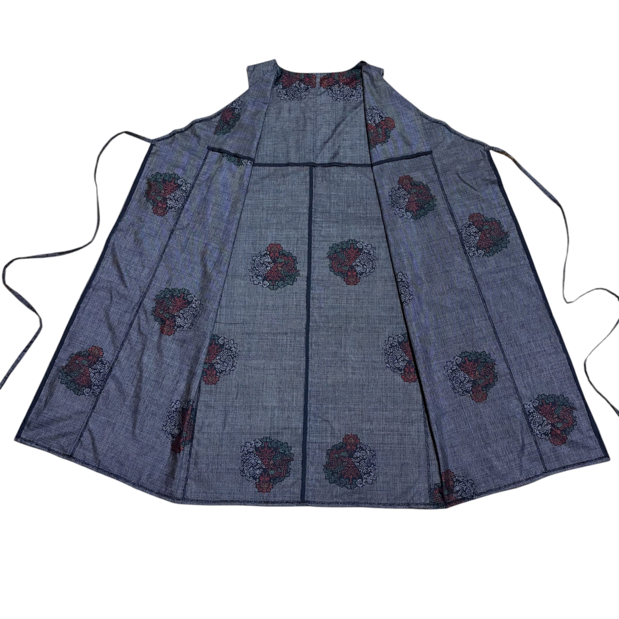 本場大島紬 着物リメイク カシュクールワンピース 向かい鳥文様 左右