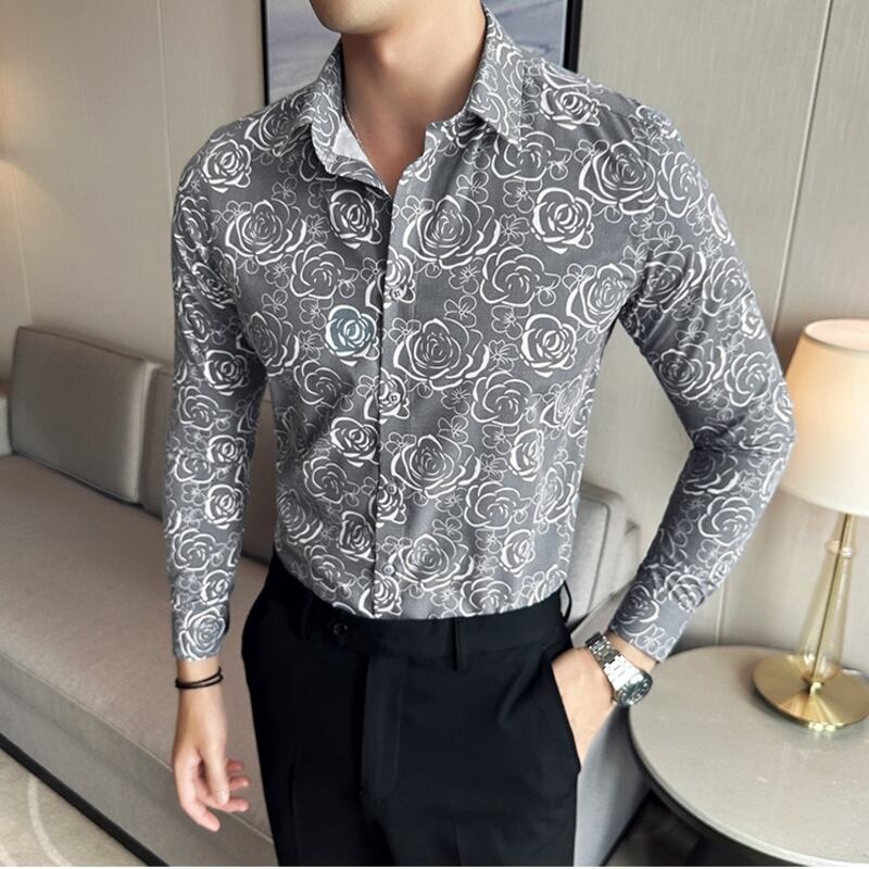 ローズ柄レギュラーフィットシャツ 2カラー V0464