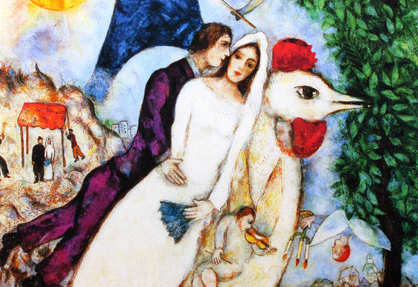 マルク シャガール絵画「エッフェル塔の新郎新婦」額縁4色選択可能 作品証明書 展示用フック 限定375部エディション付複製画ジークレ