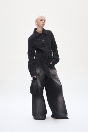 [TREEMINGBIRD] Denim Cargo Pants [ Black ] 正規品 韓国ブランド 韓国通販 韓国代行 韓国ファッション TRMNGBD tmb TREEMING BIRD 日本 店舗