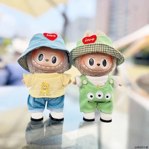 17cm LABUBU ラブブ 着せ替え ハット&オーバーオール ぬい 服