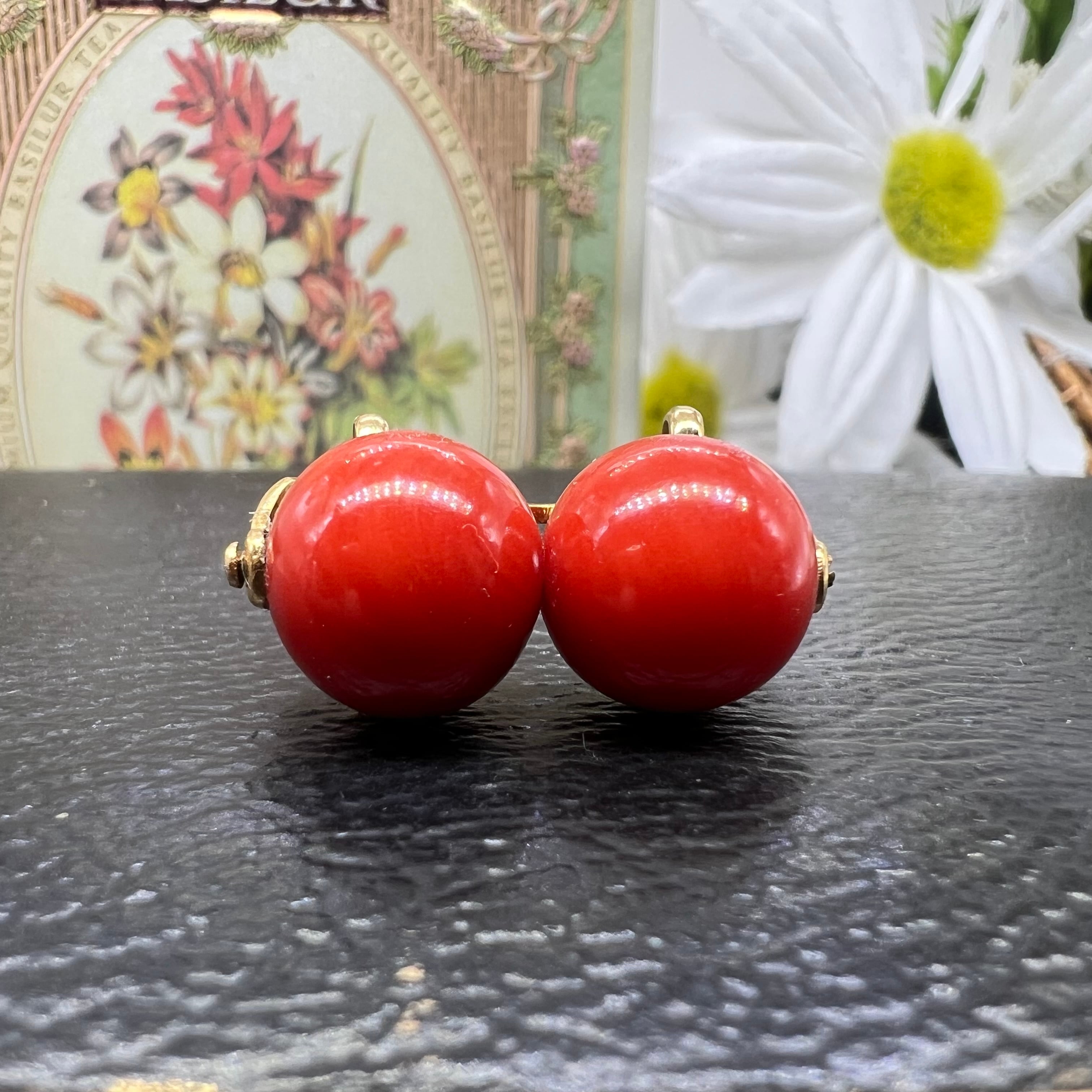 日本の作品】昭和レトロ デザイン ヴィンテージ K18 赤珊瑚 サンゴ