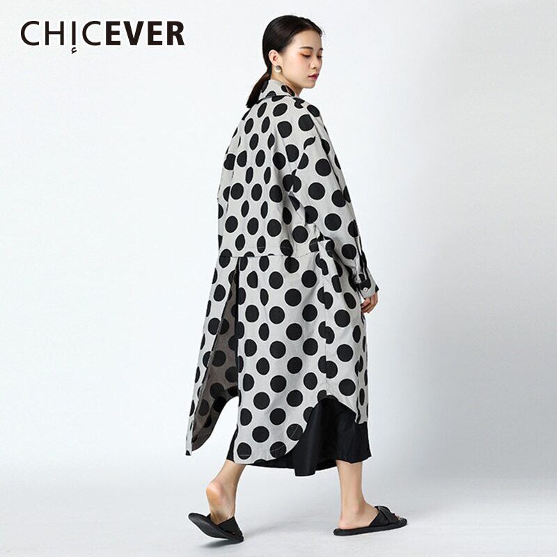 CHICEVERポルカドットレディースシャツトップスラペルロングスリーブ不規則な裾スプリットルーズロングブラウスレディースタイド 長袖 6base523615987250