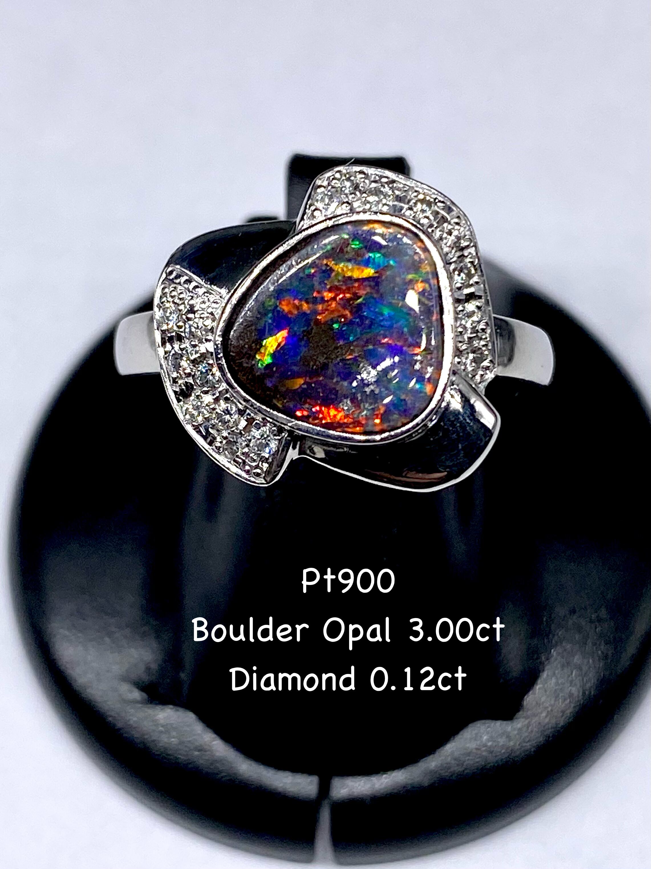 Pt900 オパールとダイヤモンドのリング #18 Black Opal Pt900/K18ブラックオパール ダイヤモンドリング (No.127075