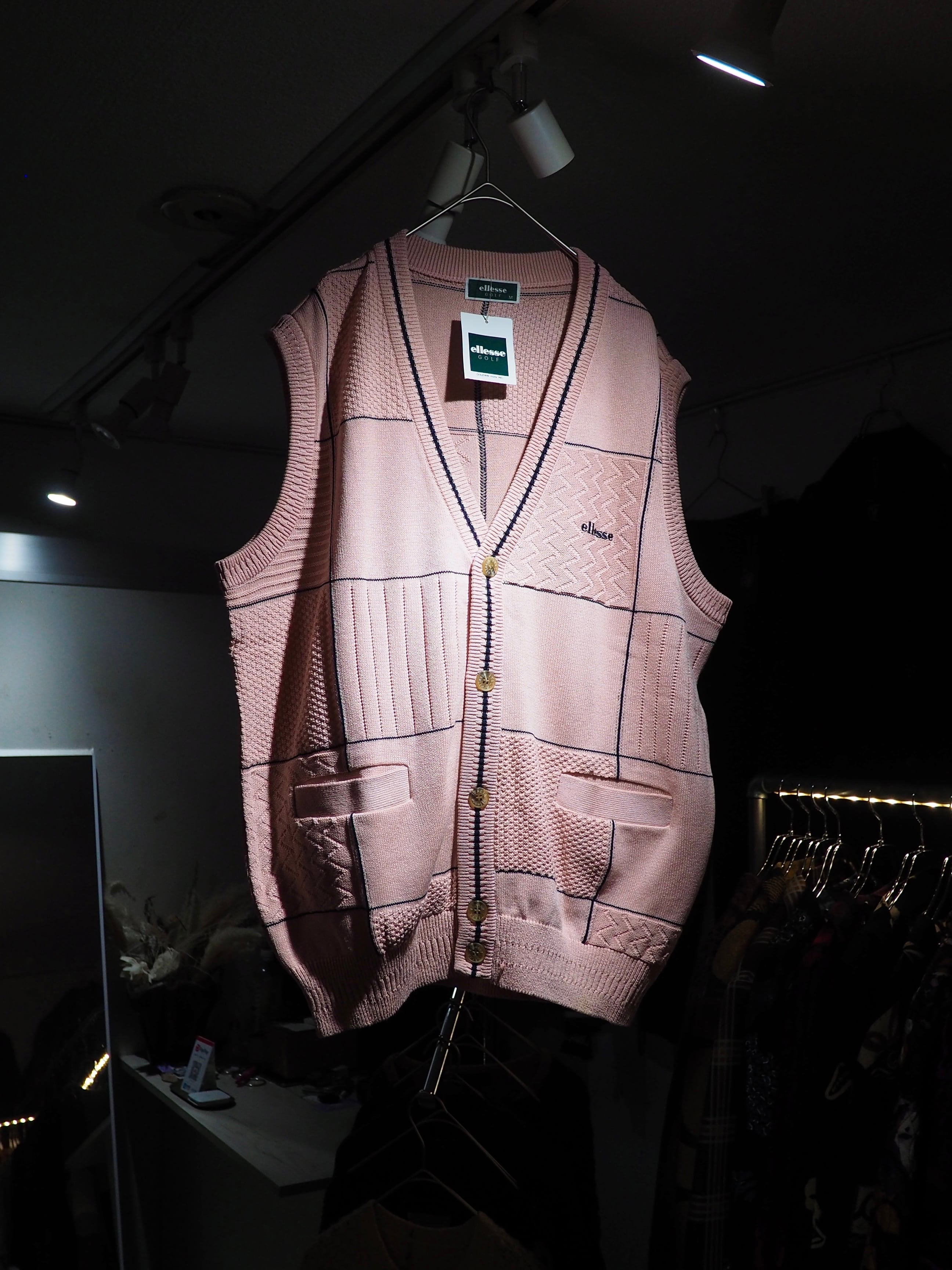 1990s " ellesse " Light pink color vintage loose knit vest