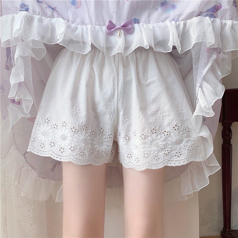 薄手スタイルレースショーツ ホワイトパンツ レギンス サマー 大人ガーリー スウィート キュート カジュアル 夏物 ブルマー 萌量不足375901828