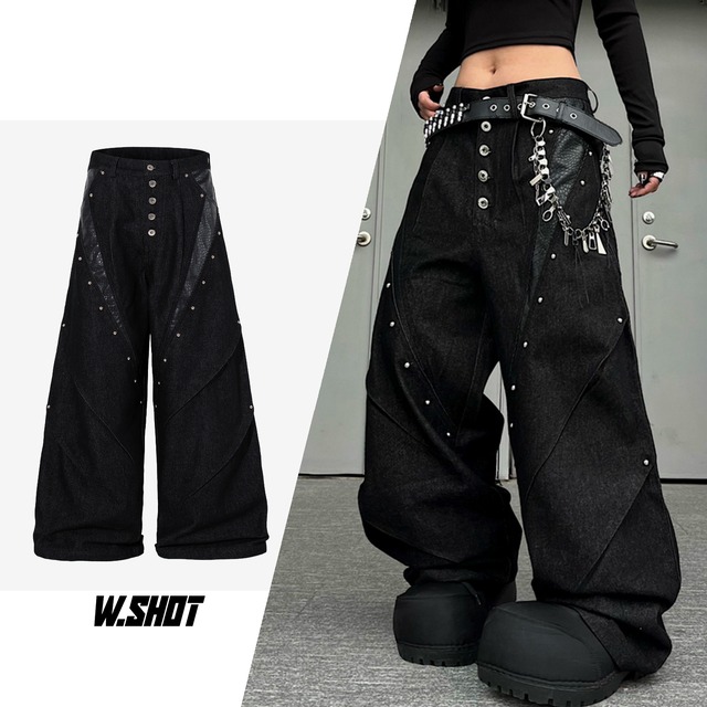 ストリート ブラックパイソン柄 デニムパンツ P385