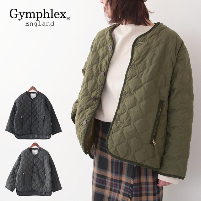 GYMPHLEX[ジムフレックス] W QUILT DOWN COLLARLESS JACKET [GY-A0431NYM] キルトダウンカラーレスジャケット・ノーカラージャケット・秋冬ジャケット・ダイヤキルト・サイドスリット・ルーズ・ワイドシルエット・アウター・LADY'S [2023AW]