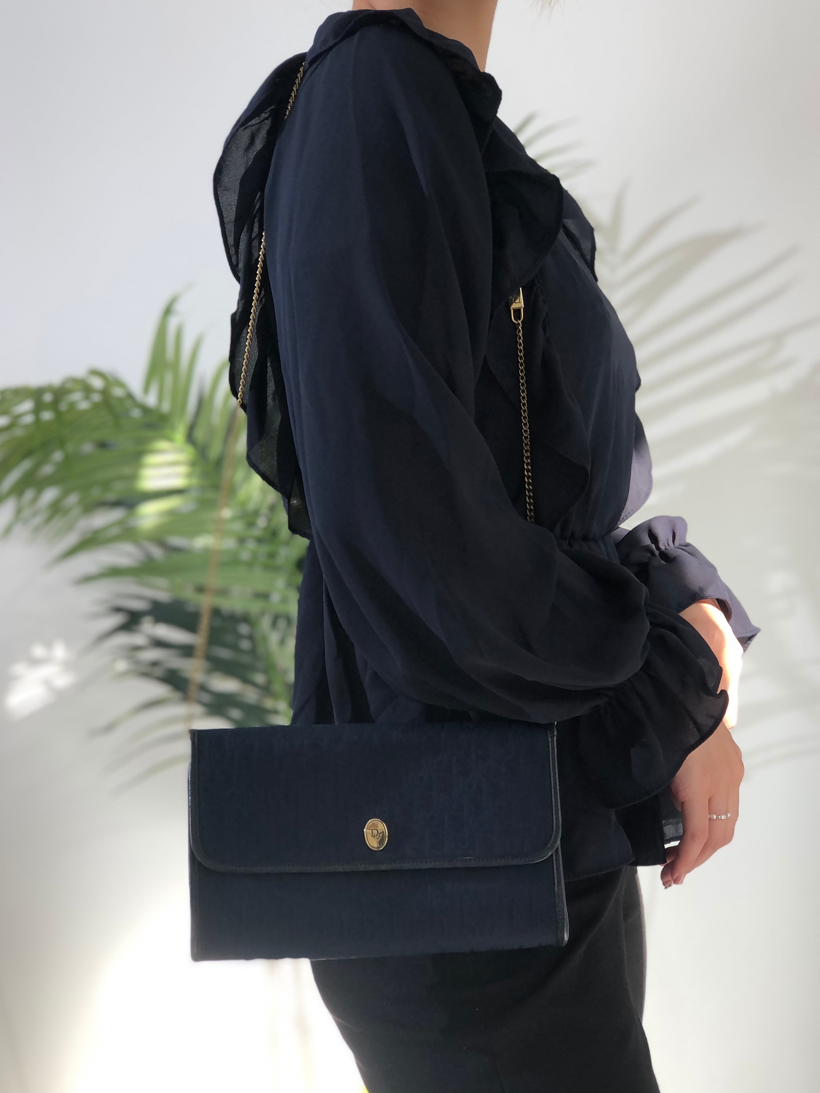 Christian Dior ディオール トロッター Diorモチーフ ジャガード レザー チェーン ショルダーバッグ ネイビー vintage  ヴィンテージ オールド khnany | VintageShop solo powered by BASE