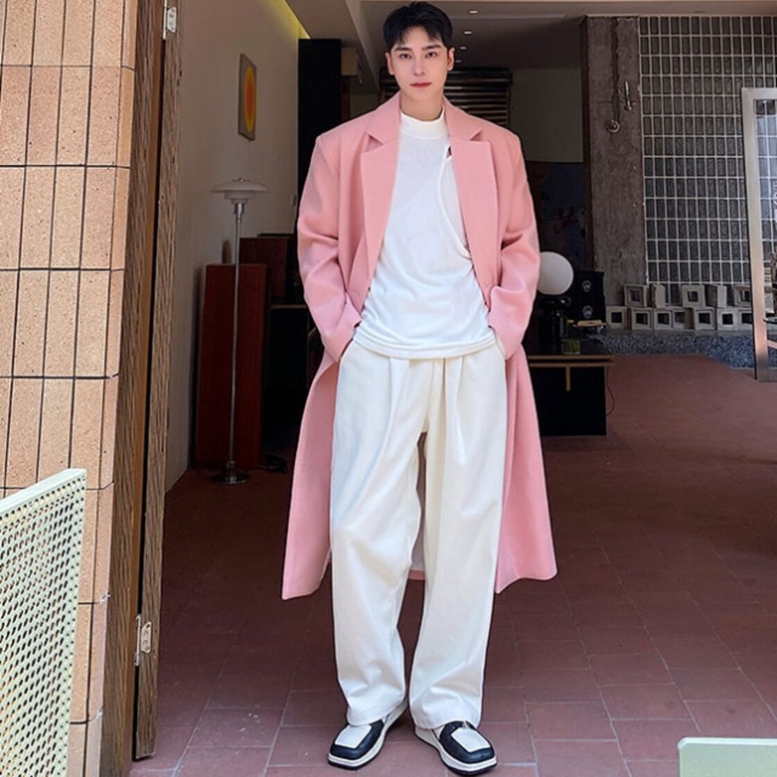 予約販売】コート ロング丈 メンズ ブラック 黒 ピンク シンプル 男前 