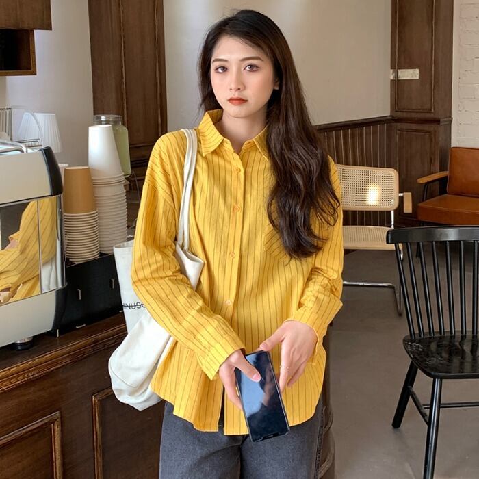 シャツ スプリング薄手ルーズストライプジャケット ロング 春物 1号婦人29095269901