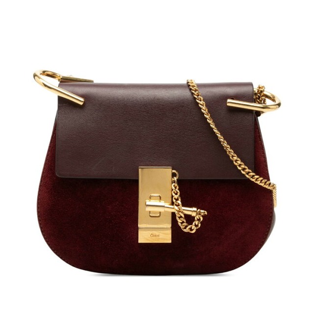 クロエ Drew ドリュー 斜め掛け ショルダーバッグ ボルドー スウェード レザー レディース Chloe 中古