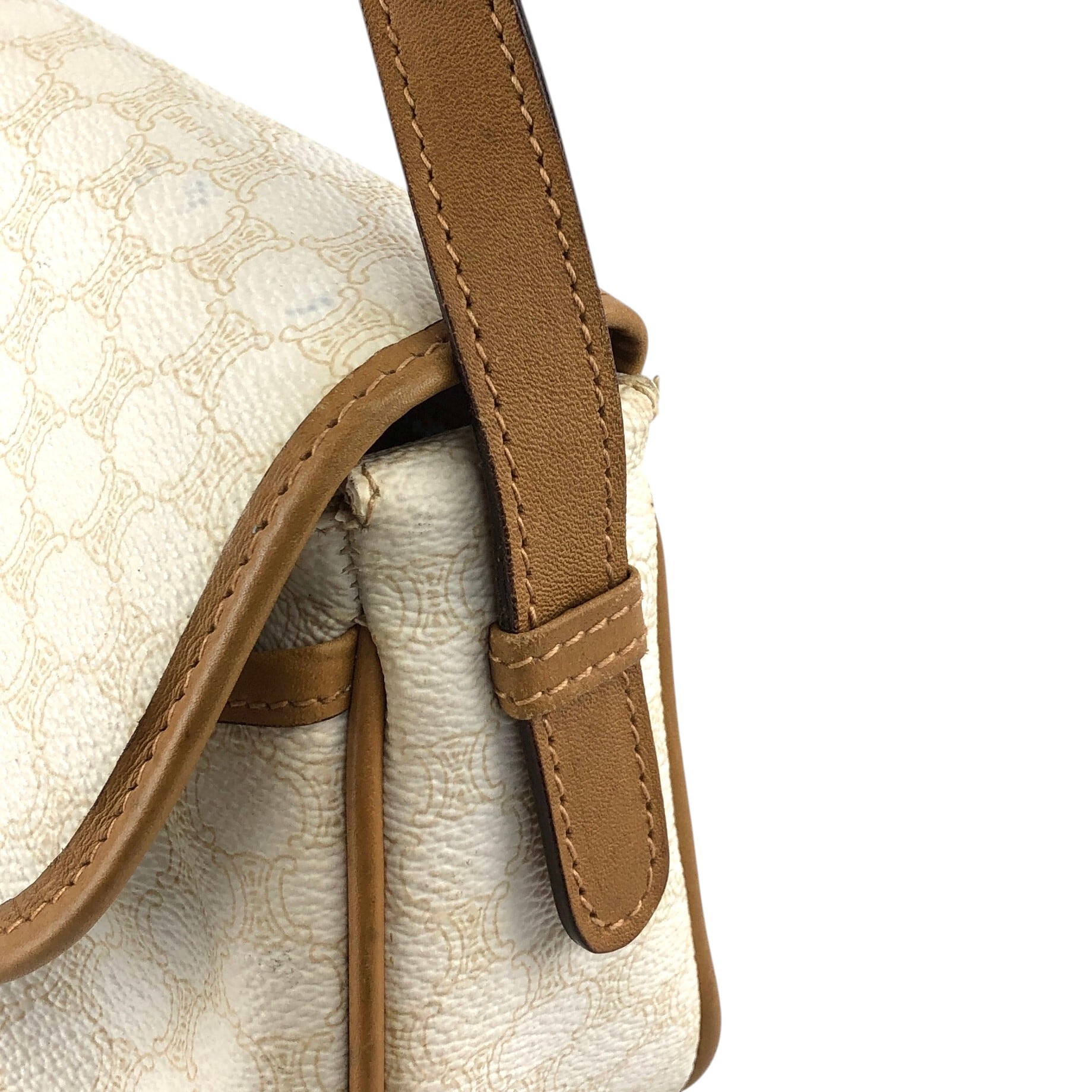 CELINE セリーヌ マカダム ショルダーバッグ ホワイト ブラゾン型押し