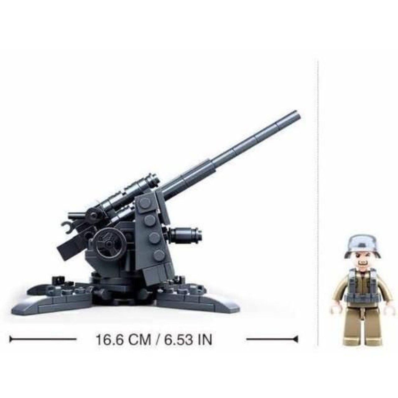 レゴ互換 8.8cm FlaK 対空砲 ミリタリーブロック模型 ミニフィグ付き 砲塔回転