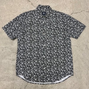 90s OLD STUSSY/Skull print S/S Shirt/USA製/紺タグ/M/スカルプリント/半袖シャツ/総柄/ブラック/ステューシー/オールドステューシー