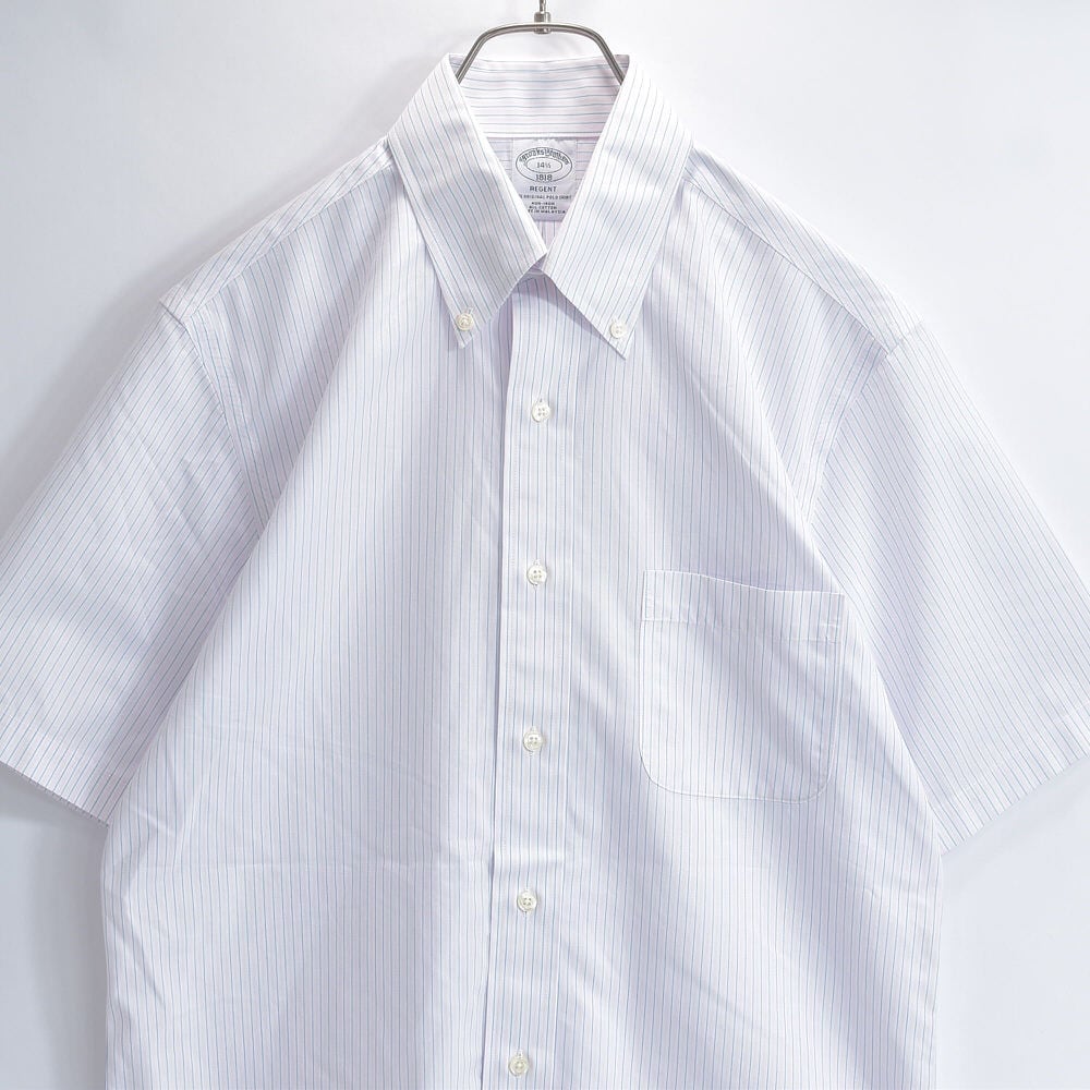00s~ Brooks Brothers ブルックスブラザーズ リージェント ストライプ 半袖 ドレスシャツ ボタンダウンフォーマル USED ヴィンテージ ビンテージ USA アメリカ古着 メンズM相当