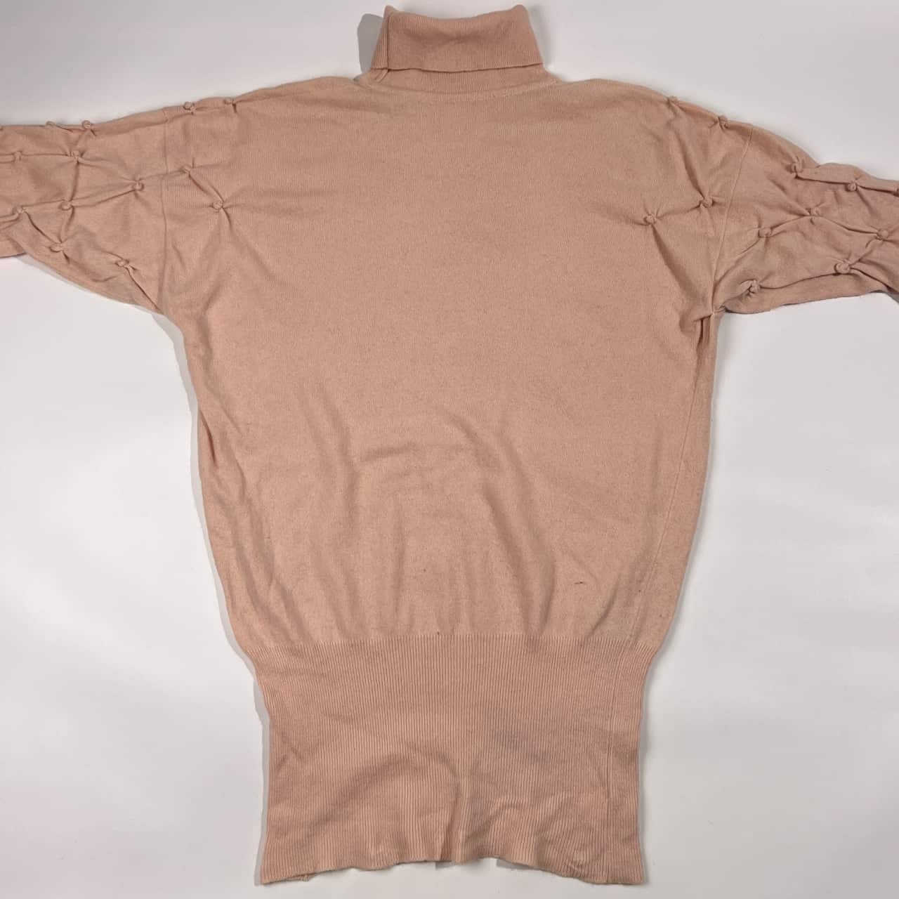 カシミヤ100% スコットランド製 HOGG of HAWICK タートルネック 袖デザイン チュニック丈 ニット セーター /ピンク レディース