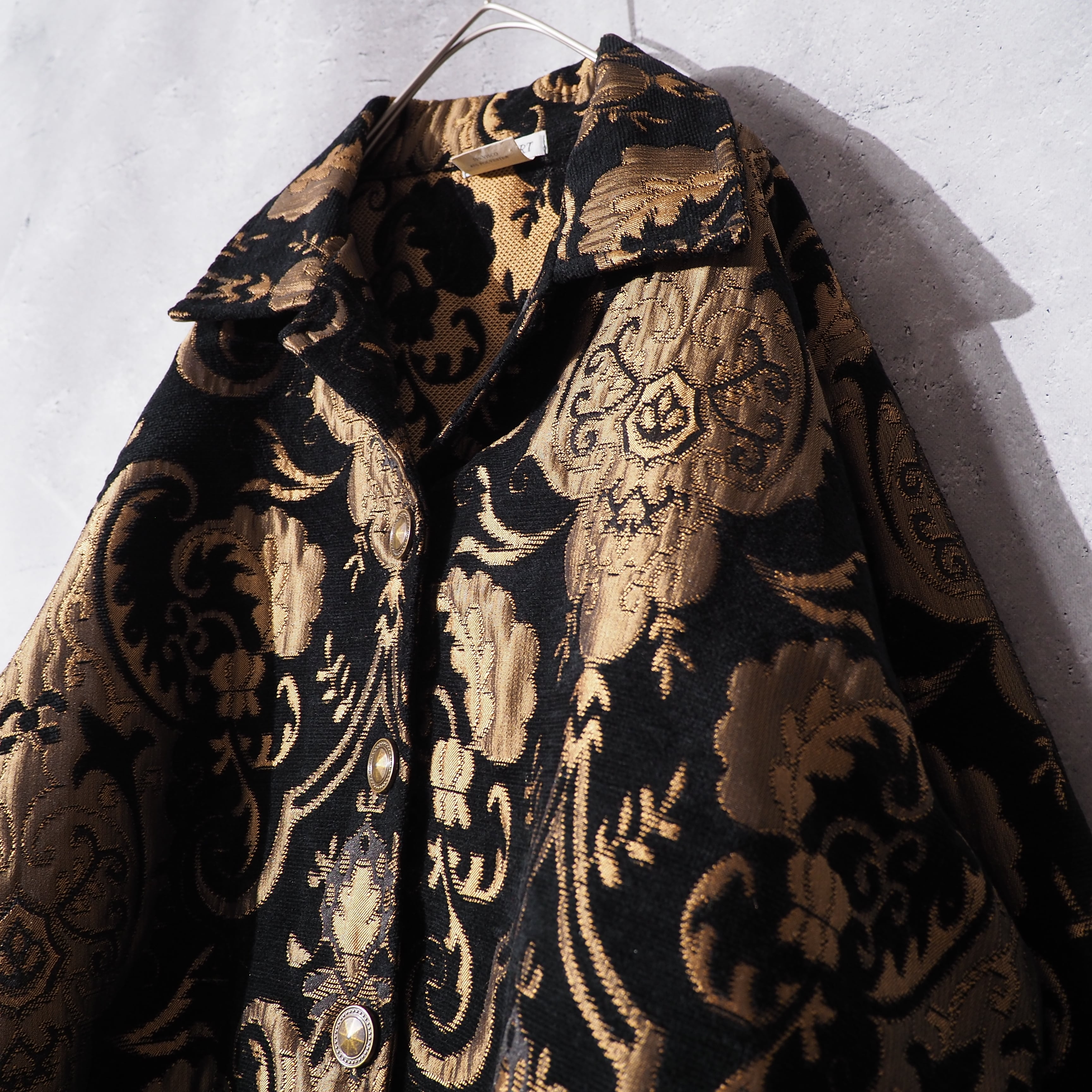 Black shiny × luxury pattern gobelin weaving vintage jacket (made in Usa)