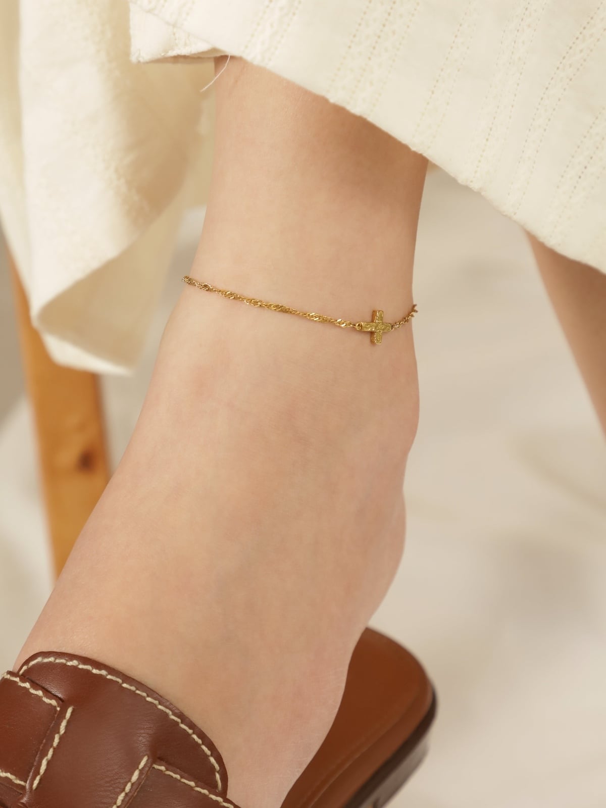 【 screw 】316L hawaiian cross anklet  #a10