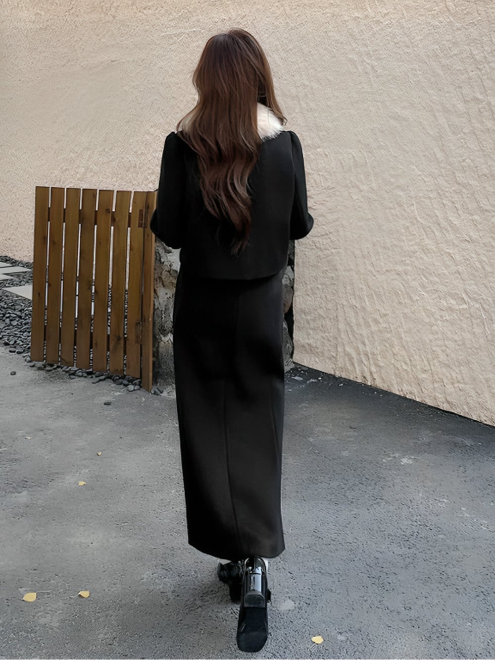 クラシカルファーデザインブラックセットアップ | 韓国/ワンホン