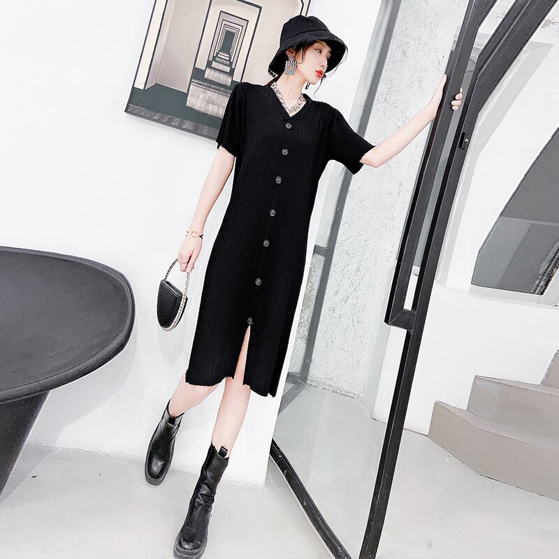 プラスサイズの婦人服2020年秋ファットシスターmm薄い、洋風の肉を覆う太った女性が腹を覆うニットドレスを着ている ミックスインファッション14270699398