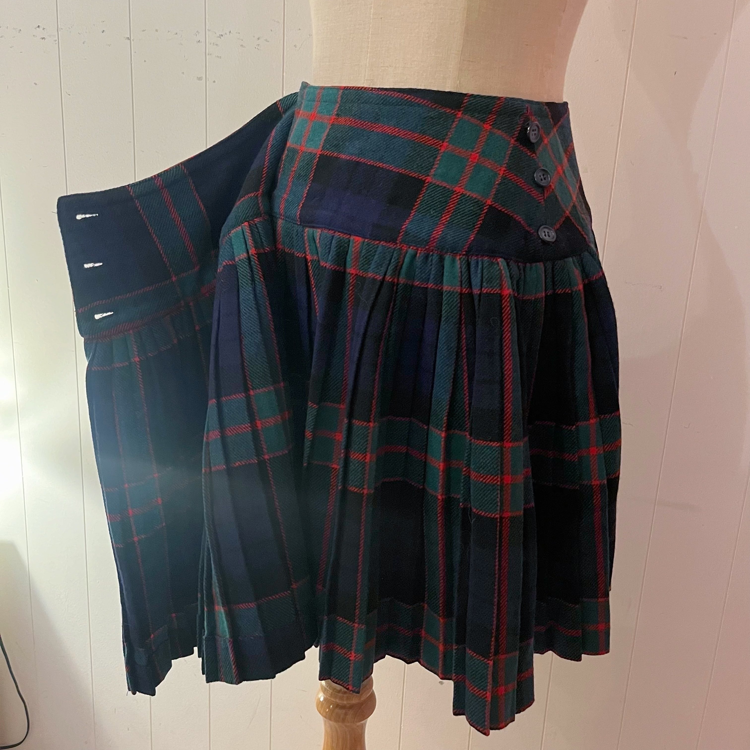green check pleats mini skirt