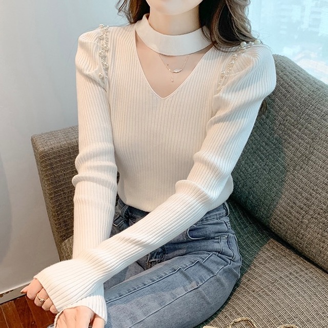 【S～XL,3color】チョーカー風 ネック トップス a106