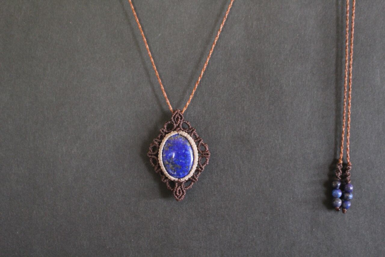 Lapis lazuli micro macrame design pendant