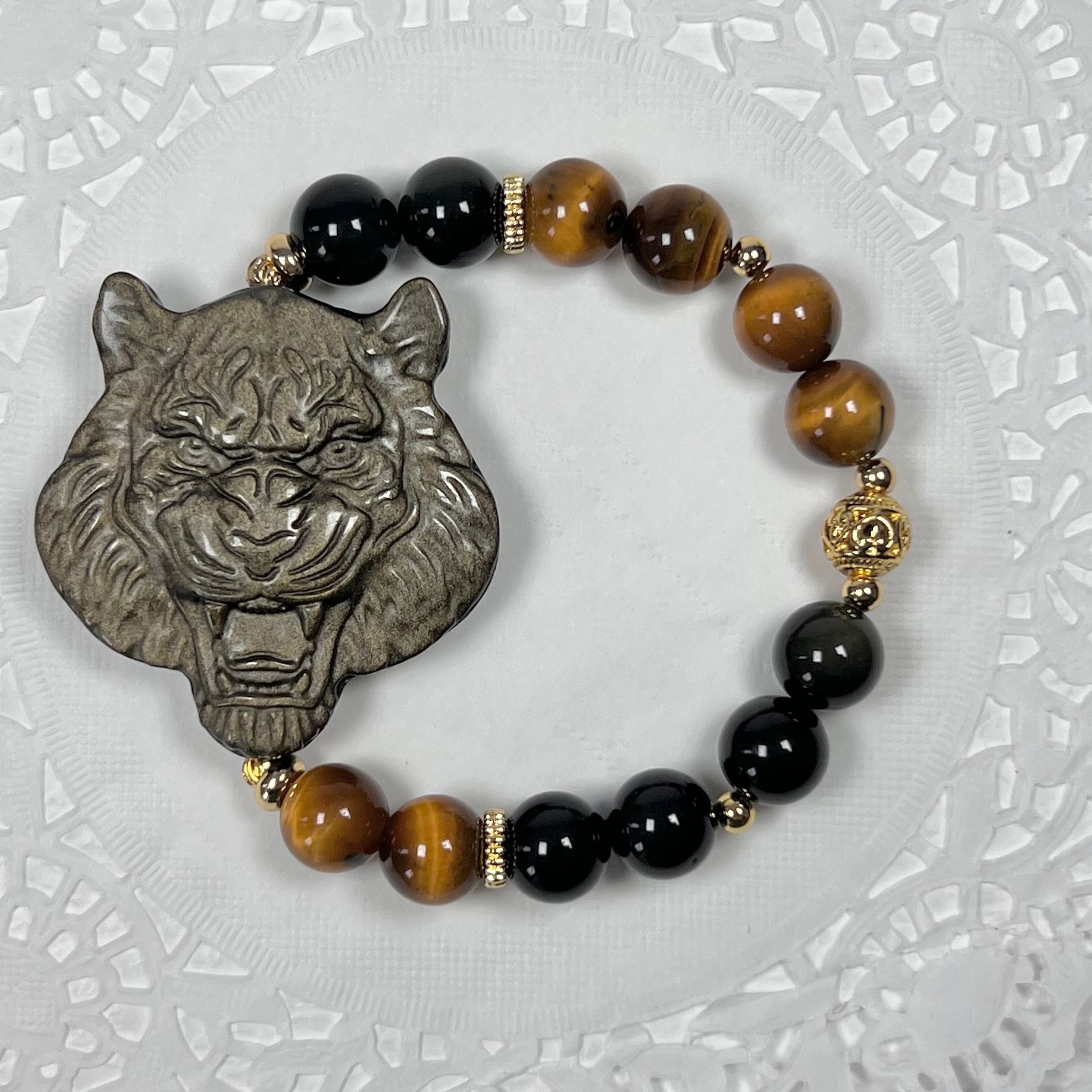 【オブシディアン 虎 ブレスレット】❤︎送料無料❤︎タイガー ユニセックス 男女兼用