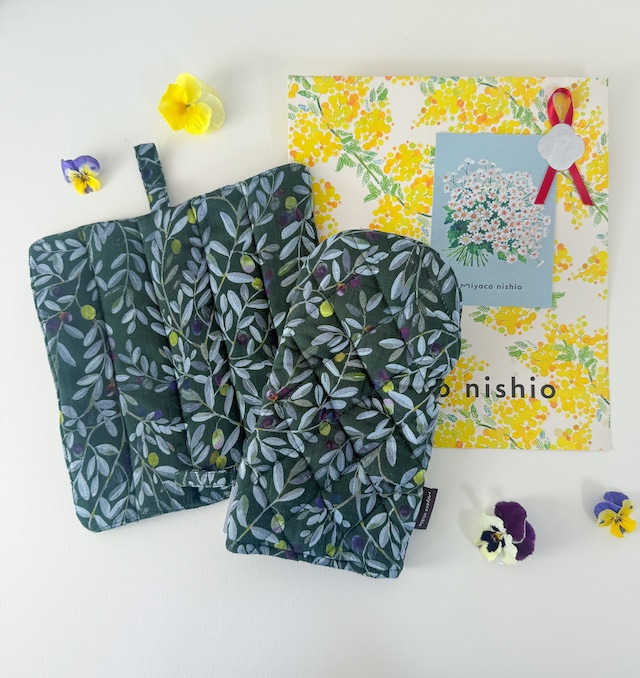 母の日&引越しのお祝いに｜キッチンミトン＆マットセット〈OLIVE〉