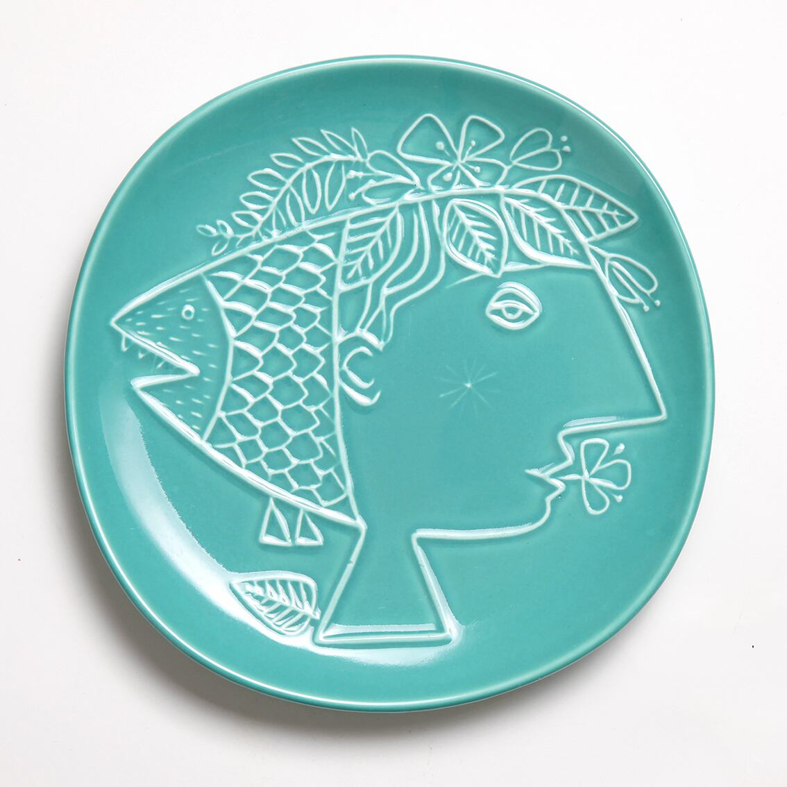 Gustavsberg グスタフスベリ Piazza ピアッツァ 魚と女性（ターコイズ