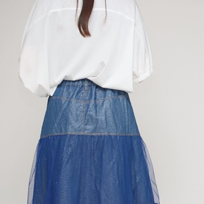 ✨美品レア✨UN3D デニムスカート　チュール　レース　38 チュール刺繍レーススカート | CINEMATIQ by Pinup Closet