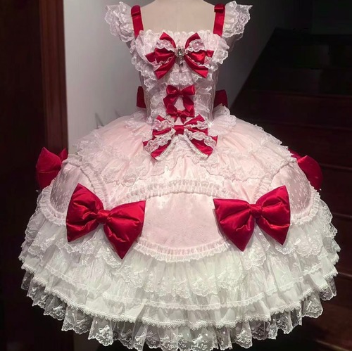 ゆめかわ♡全４カラー　ふわふわリボン付きフリルドレス　wanpi48★