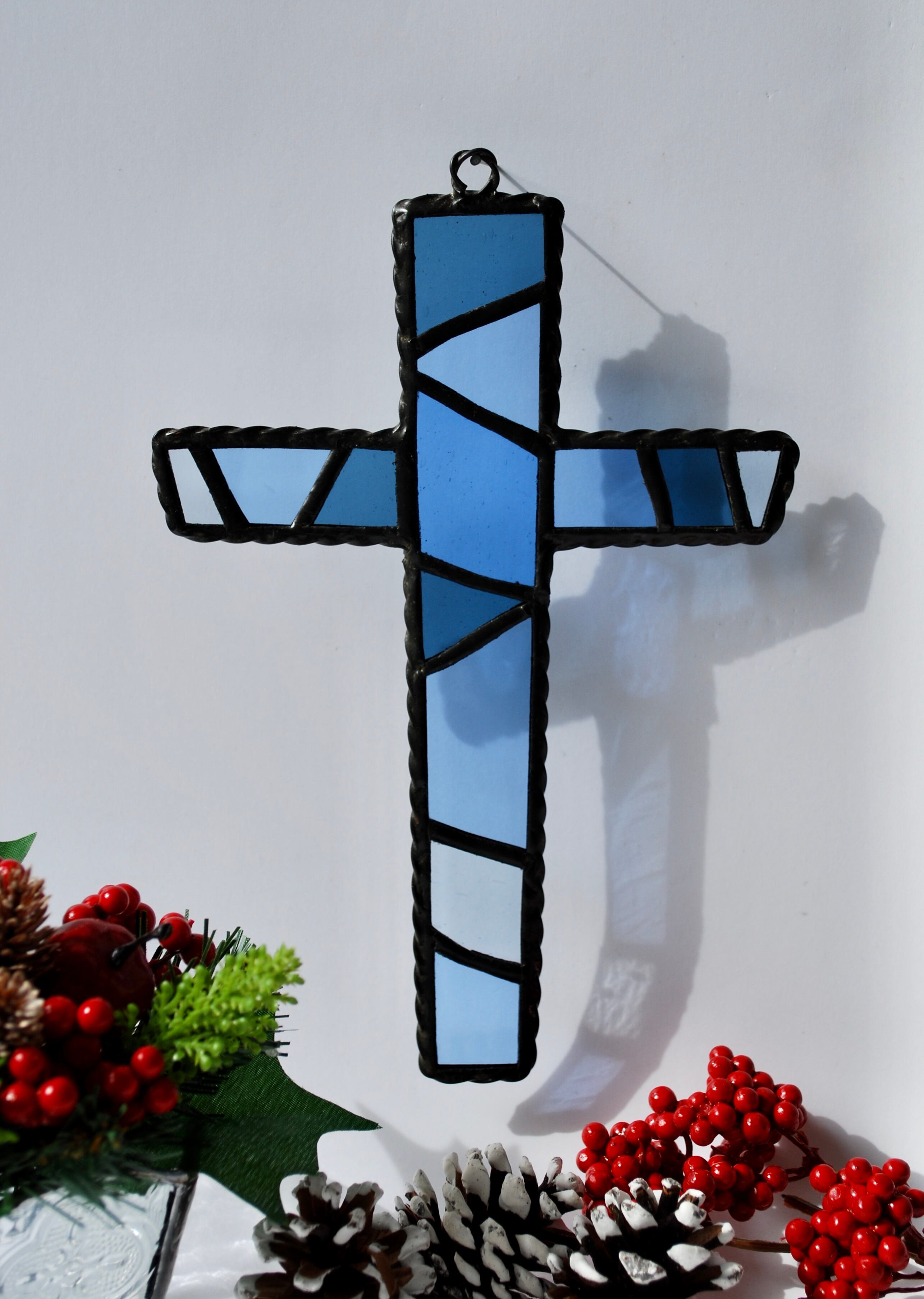 ステンドグラスパネルクロスアート 十字架 ガラスアート　モザイク 34×25 ステンドグラスパネルクロスアート 十字架 ガラスアート モザイク 34