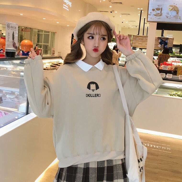 送料無料】全3色♡ロゴプリント♡襟付きスウェット トレーナー♡プルオーバー♡ tsumugustore くまの襟付きトレーナー