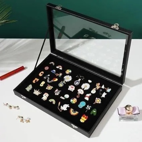 大容量　黒革　ダーク　黒　ジュエリーボックス　ジュエリー収納　ボックス　透明　リング　ブレスレット　ディスプレイボックス　ロック付き　ユニセックス　男性用　女性用　ギフト