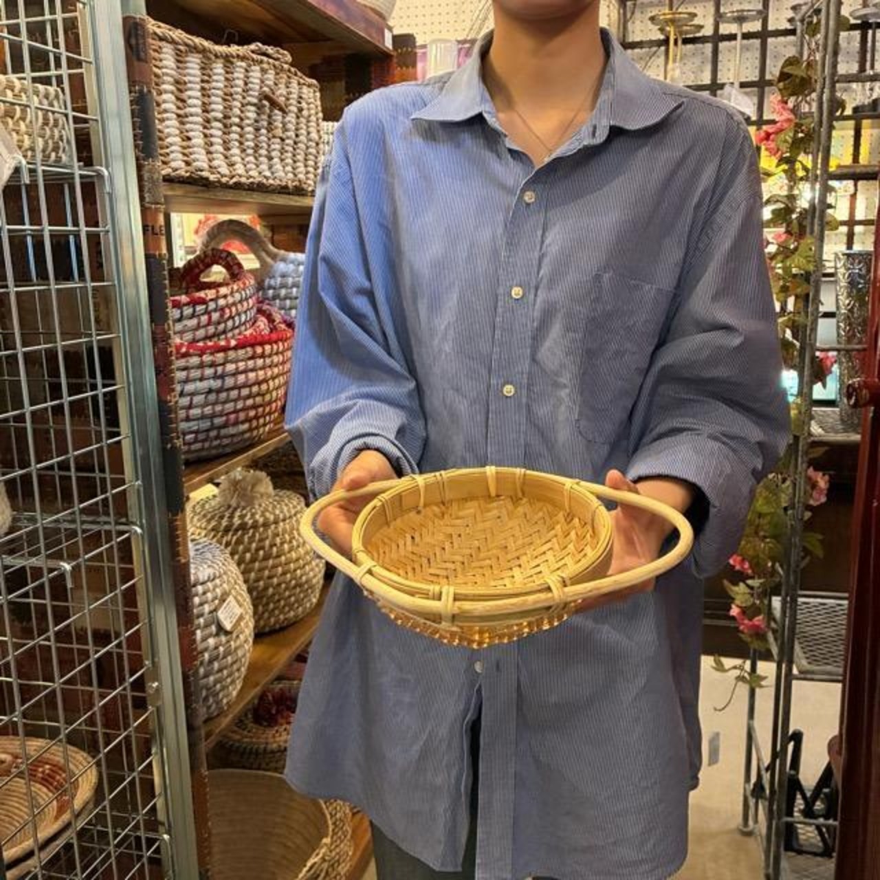 Bangladesh Bamboo basket with handle S　バングラディッシュ　持ち手付き竹ザル　S　ボウル　水切り　野菜　果物　バンブー　籐　竹ざる　バスケット