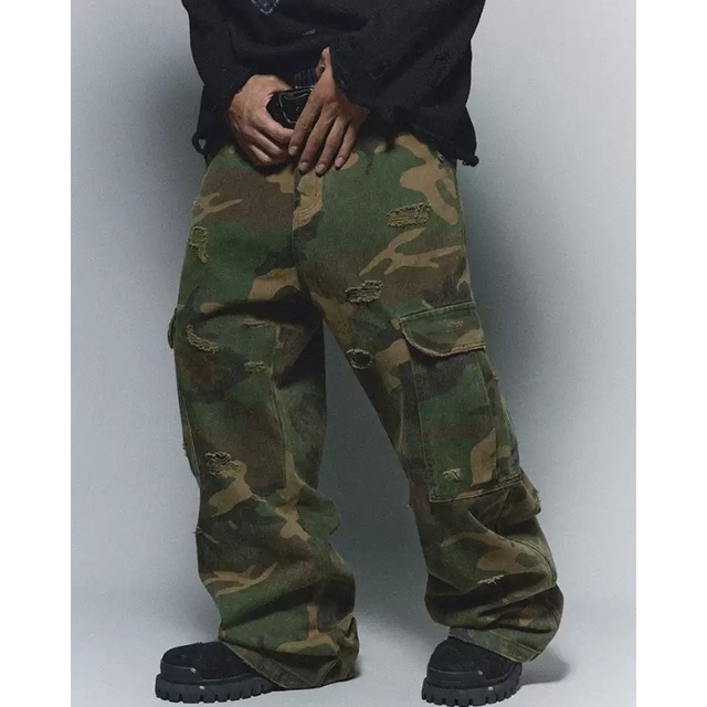 【DRIP5867】ANT Damaged Wide Camouflage Pants