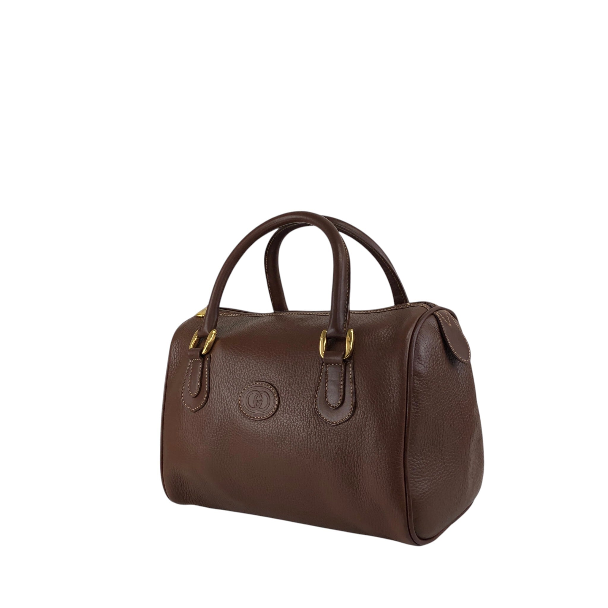 GUCCI グッチ ハンドバッグ ブラウン ロゴ型押し レザー ミニボストン