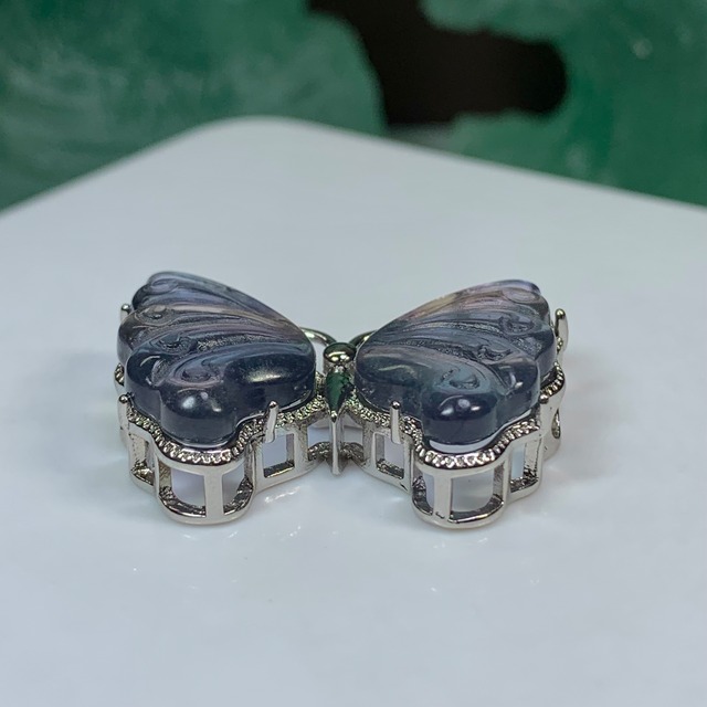 26.フローライト蝶々・横貫通穴☆パーツ