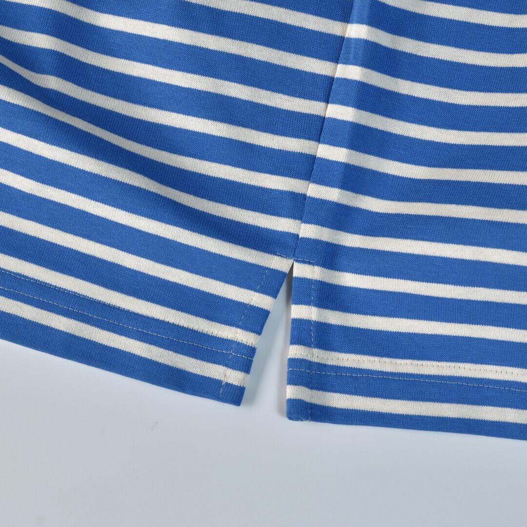 atelier naruse アトリエナルセ コットンボーダーカットソー・ブルーxキナリ 新しいコットン生地を使ったカットソー【送料150円~】