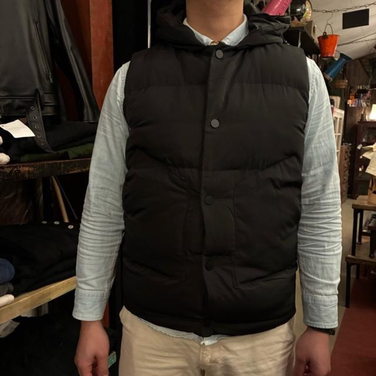 TOPANGA Men's Patch Button Hooded Vest Black Quilting with hood Outer