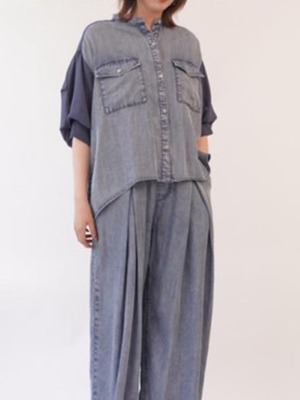 33℃　bc601306　テンセルデニム切替ダブルポケットs/s sh (STUP)