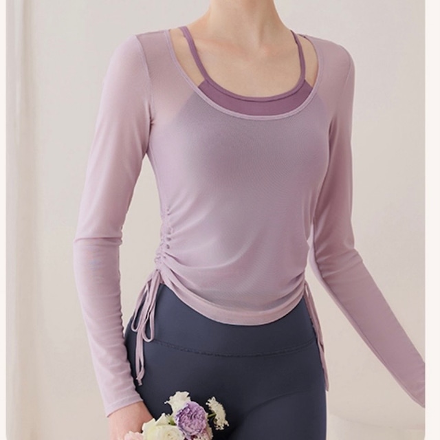 ドローストリング 長袖 シアー カットソー タンクトップ  セット　2カラー　00125