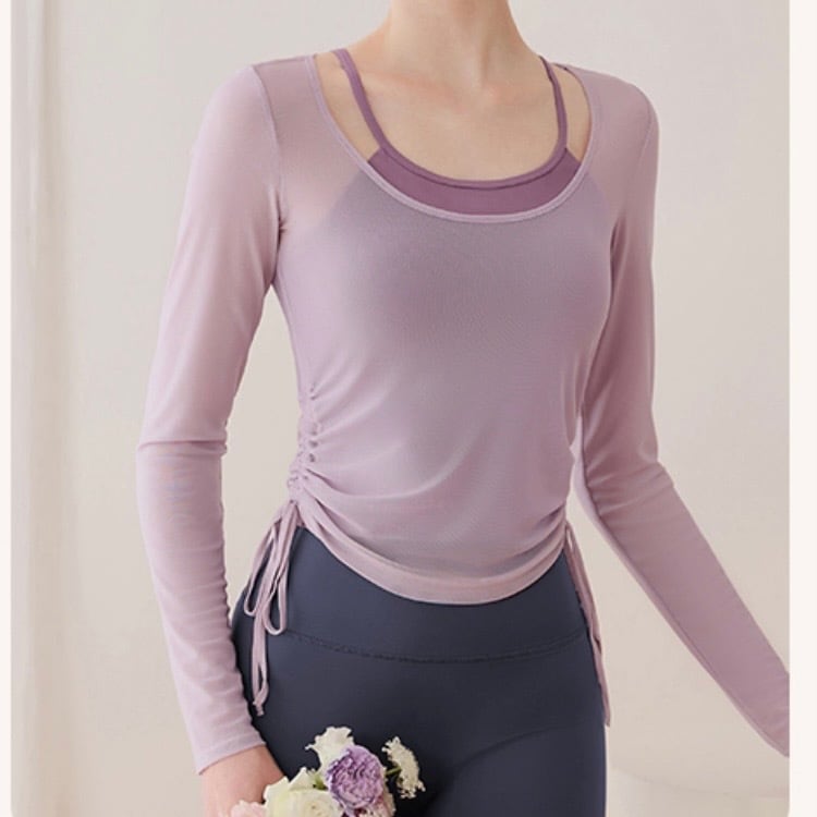 ドローストリング 長袖 シアー カットソー タンクトップ セット 2カラー 00125